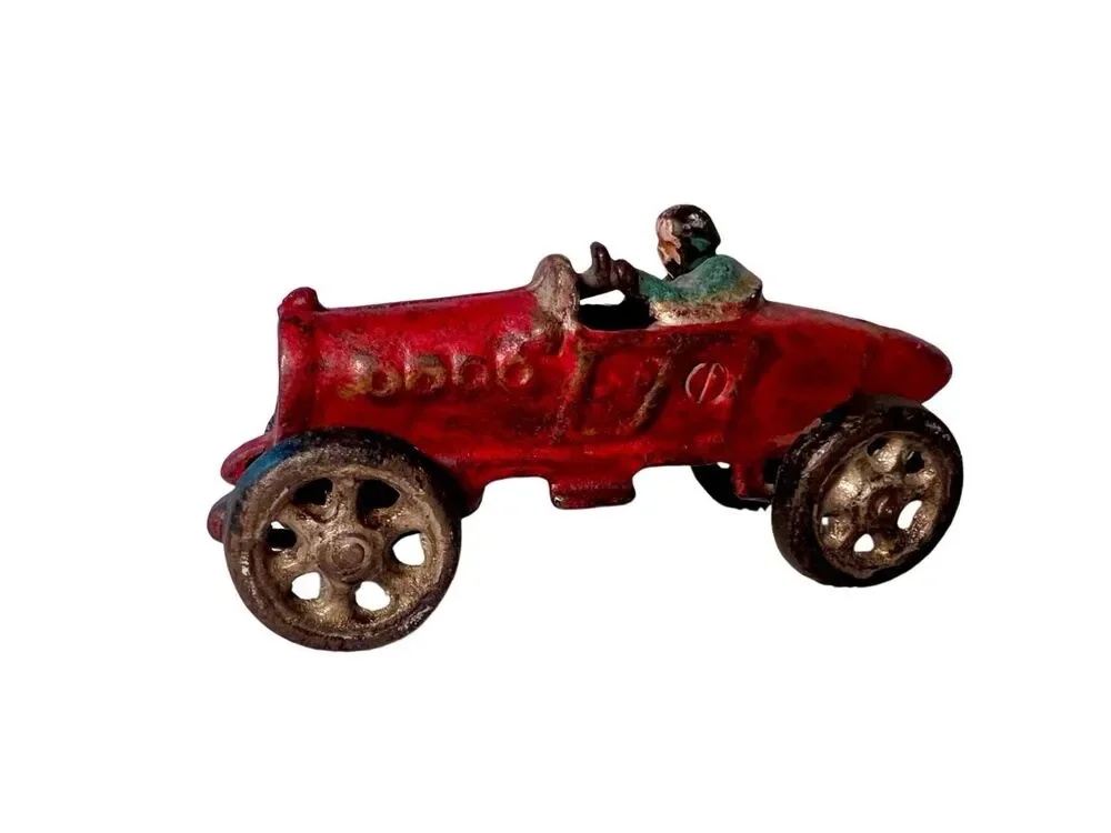 Antique AC Williams Race Car 1920’s Cast Iron Boat Tail Red Racer Race Car EC